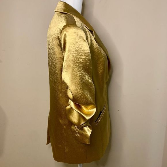 Cinq a Sept Satin Kylie Blazer Size 2 Small Metallic Gold Notched Lapel - Picture 5 of 12